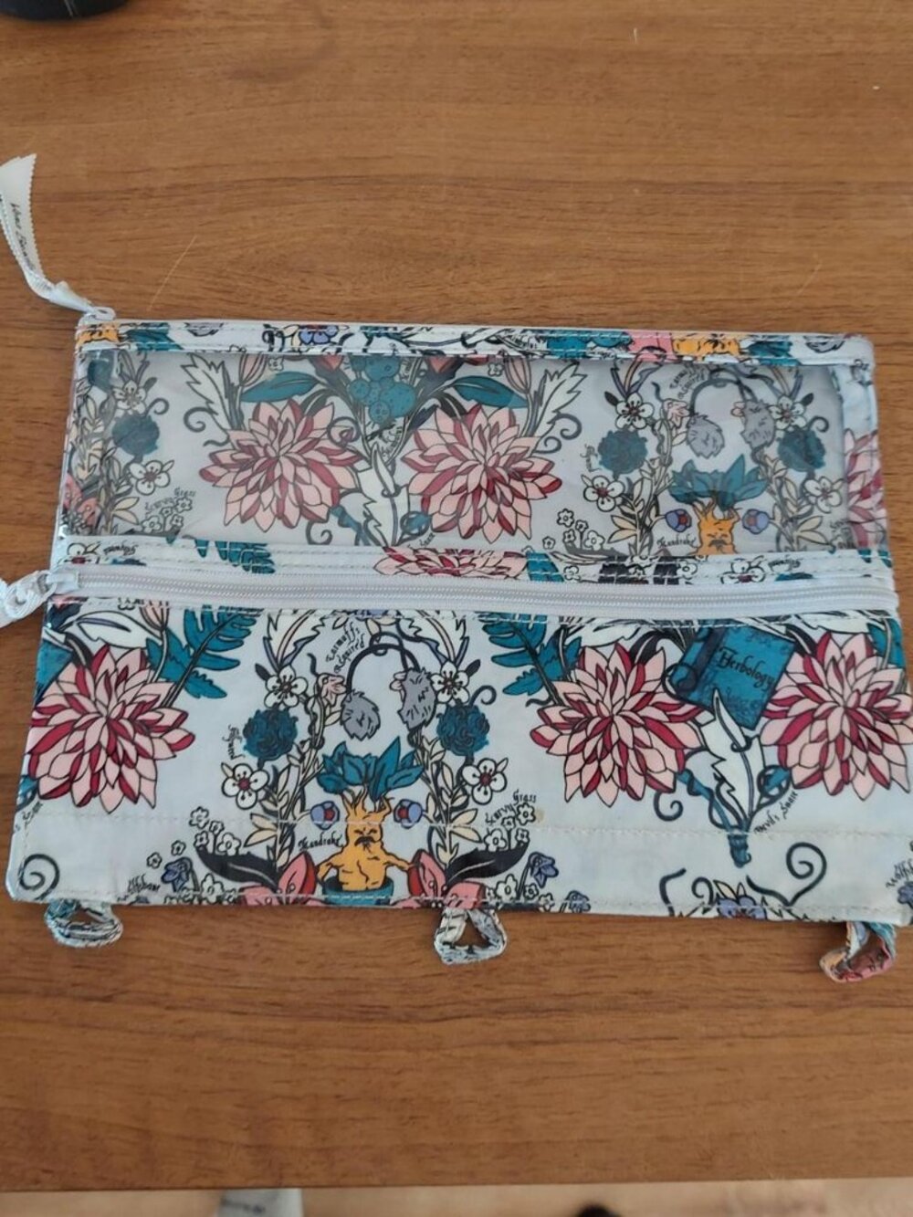 vera bradley herbology Harry Potter floral zip pouch with pink, blue, and green